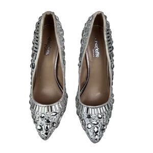 Charlotte Russe Elsa Heels Silver Studded Rhinestone Embellished 4.5 Heel Size 8